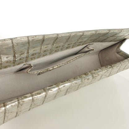 Nancy Gonzalez Metallic Crocodile Foldover Clutch Silver 5 of 7
