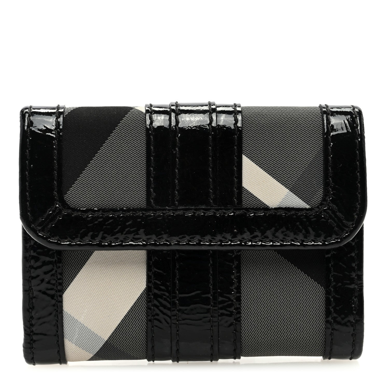 Burberry Patent Nova Check Wallet Black 1 of 8