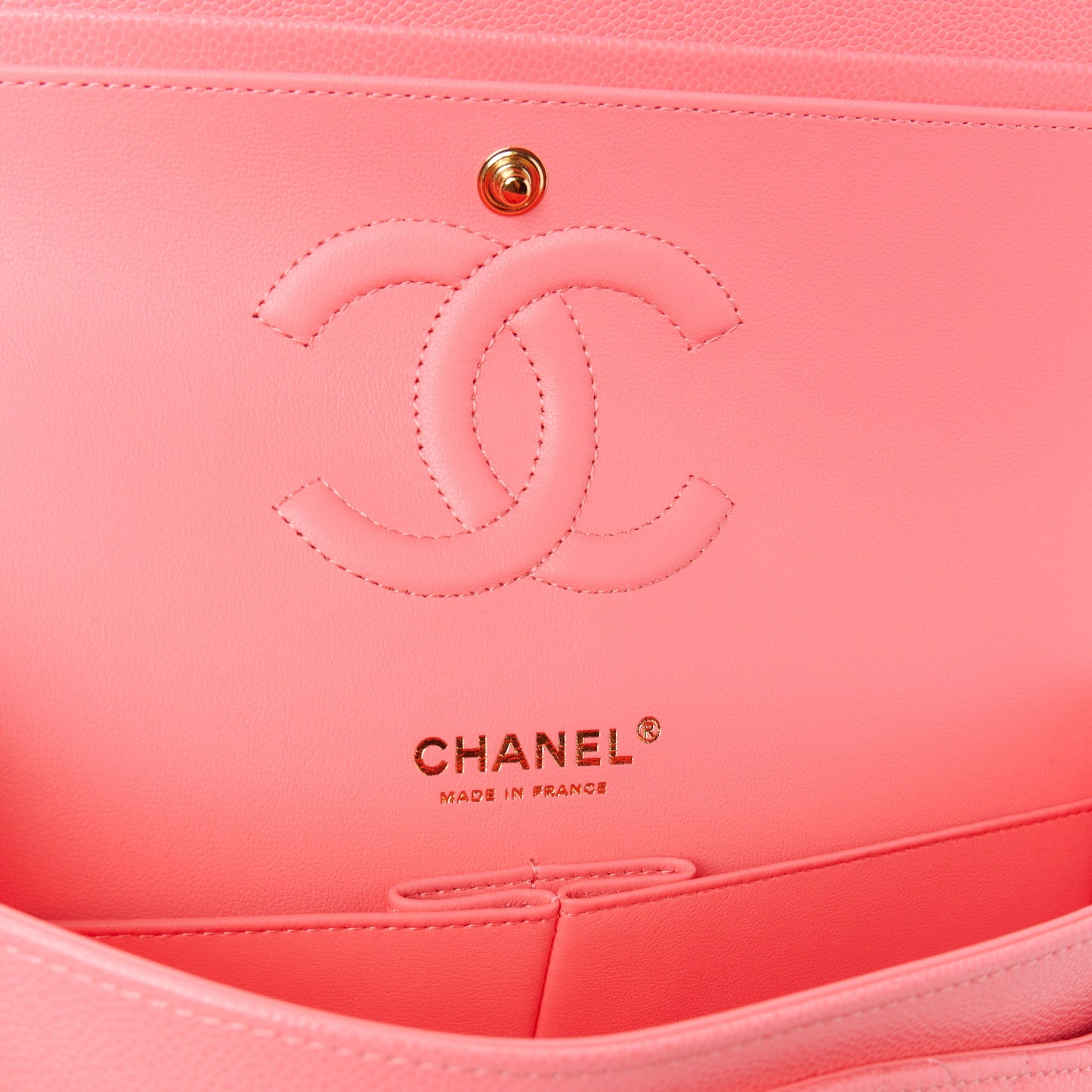 Caviar Quilted Rainbow Medium Double Flap Coral Pink