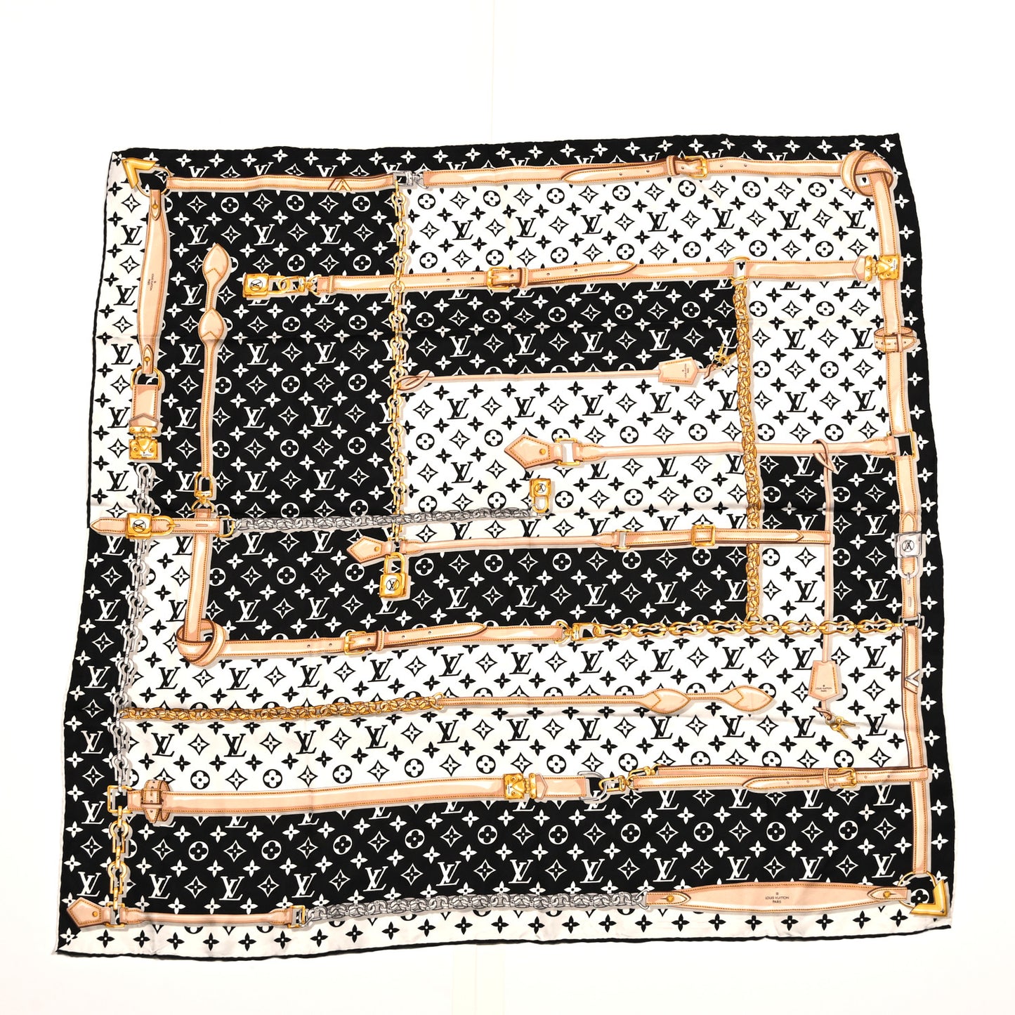 Silk Monogram Confidential Square 45 Scarf Black White
