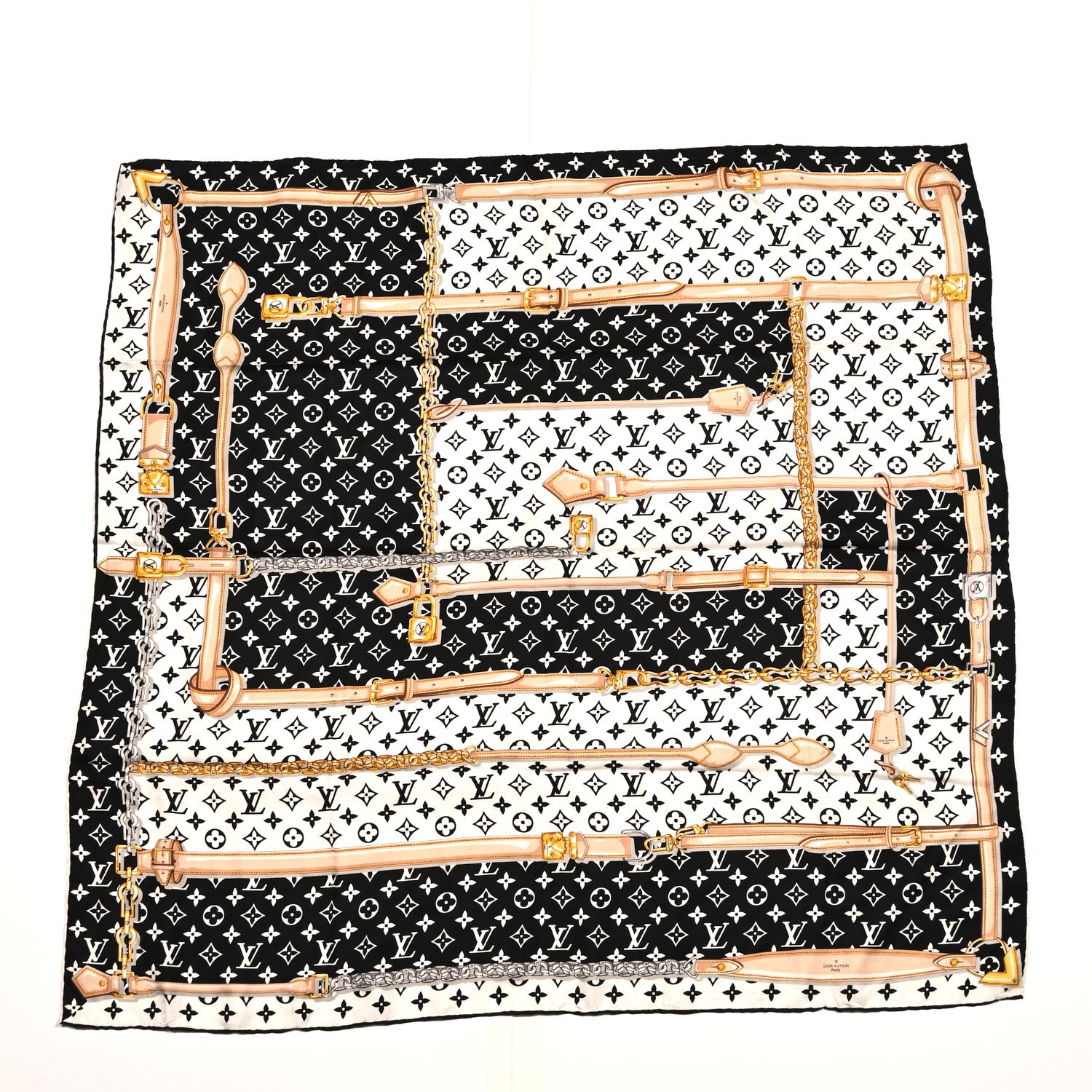 Louis Vuitton Silk Monogram Confidential Square 45 Scarf Black White 1 of 4