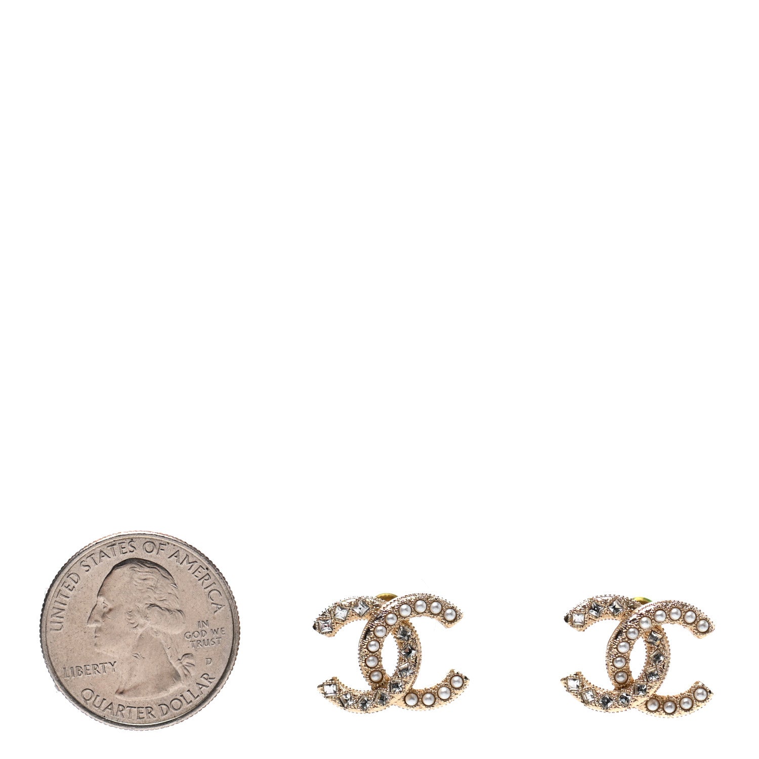 Chanel Crystal Pearl CC Earrings Gold 2 of 4