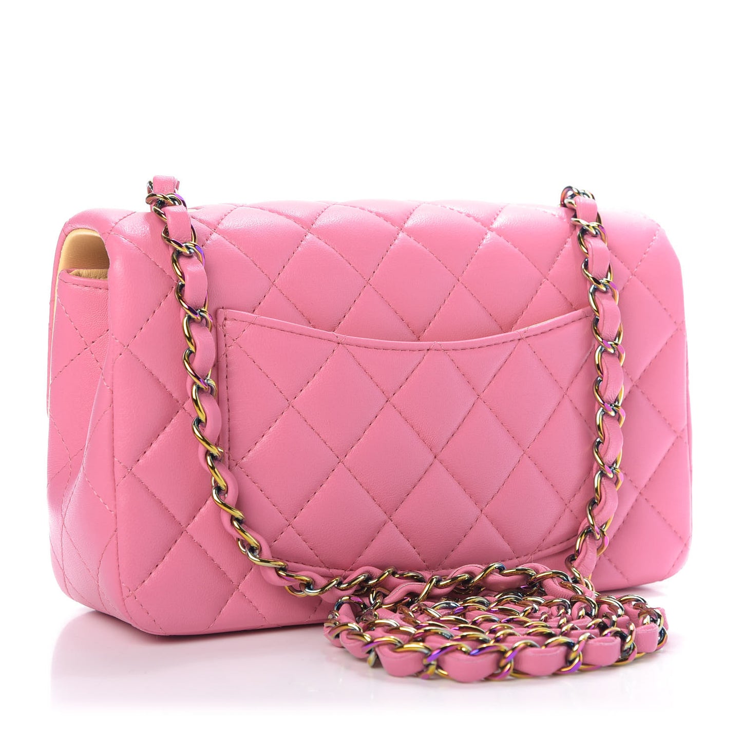 Lambskin Quilted Mini Rectangular Flap Pink Yellow