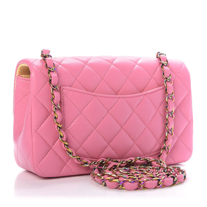Chanel Lambskin Quilted Mini Rectangular Flap Pink Yellow 3 of 11