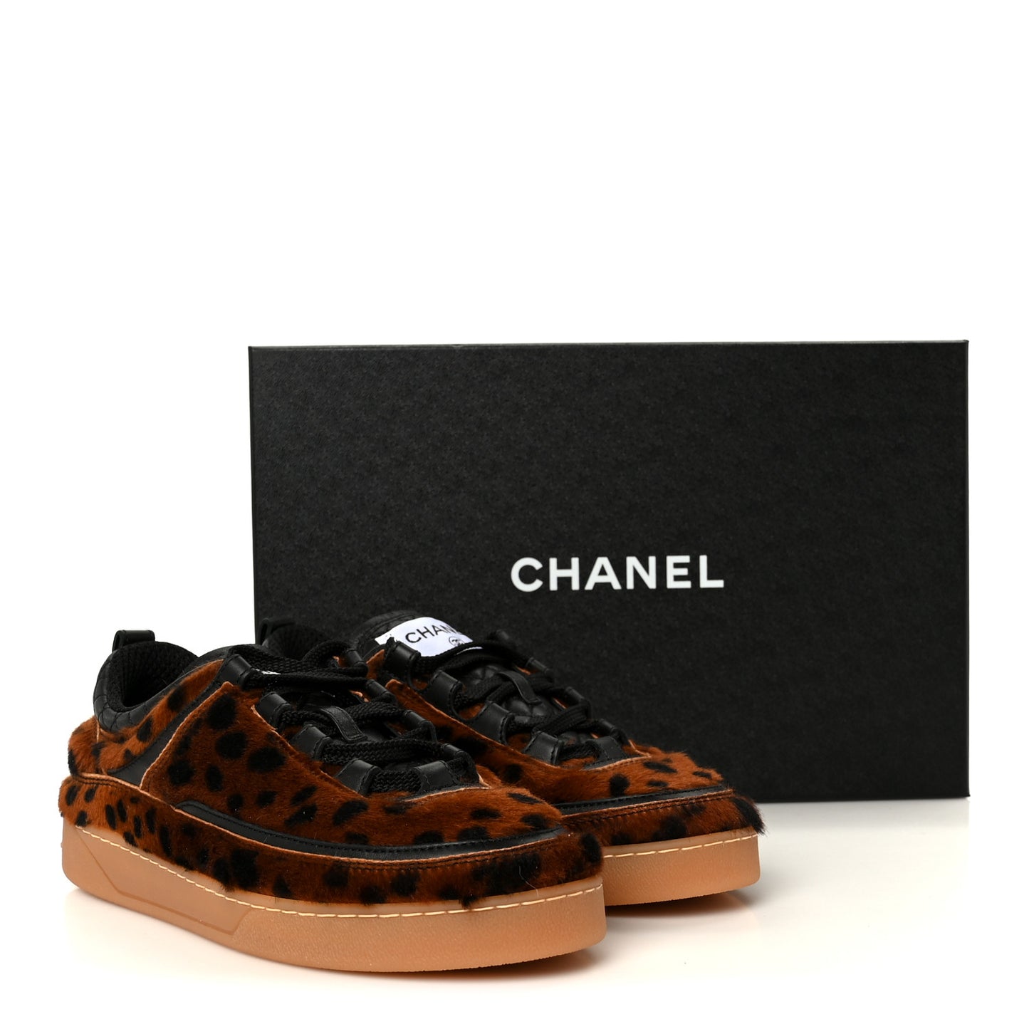Lambskin Cheetah Print Quilted Sneakers 37 Brown Black