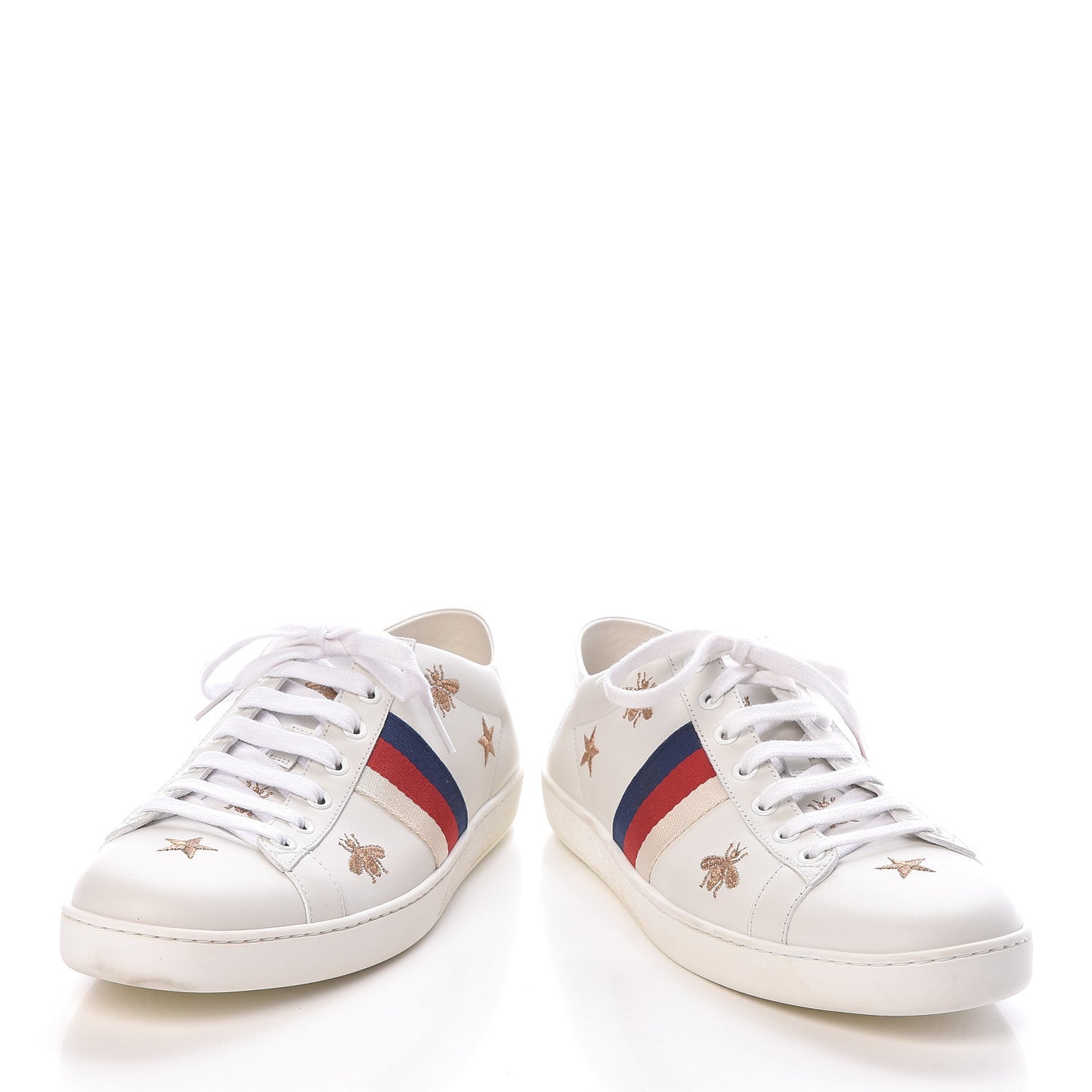Calfskin Bee Star Embroidered Womens Sylvie Web Ace Sneakers 39.5 White Blue