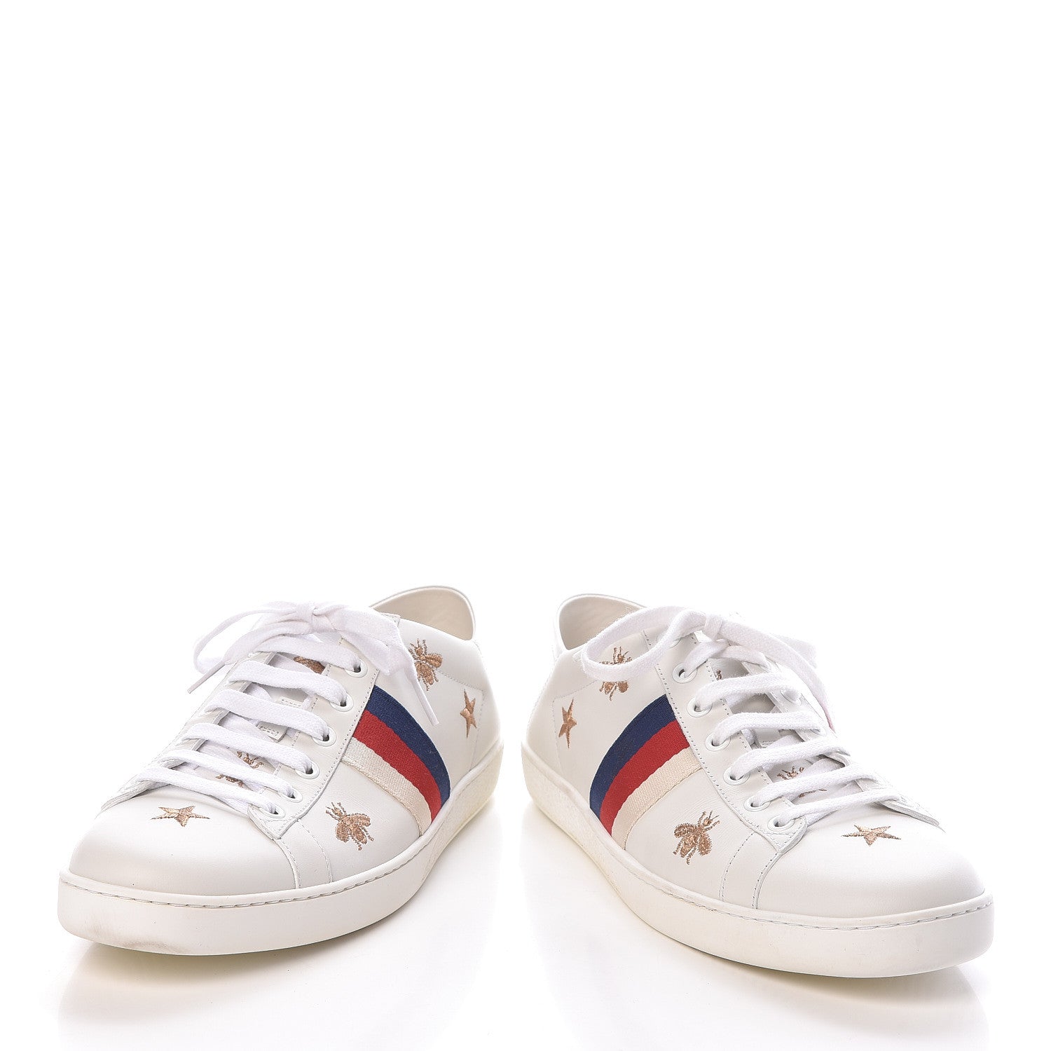 Gucci Calfskin Bee Star Embroidered Womens Sylvie Web Ace Sneakers 39.5 White Blue 6 of 9