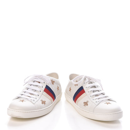 Gucci Calfskin Bee Star Embroidered Womens Sylvie Web Ace Sneakers 39.5 White Blue 6 of 9