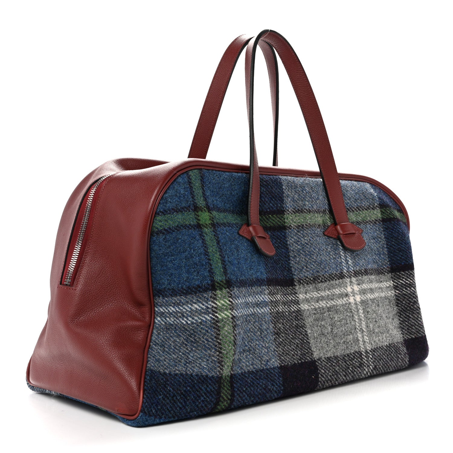 Hermes Evercolor Wool Tweed Tartan Galop d'Hermes Fourre Tout 50 Rouge H Bleu De Malte 3 of 12