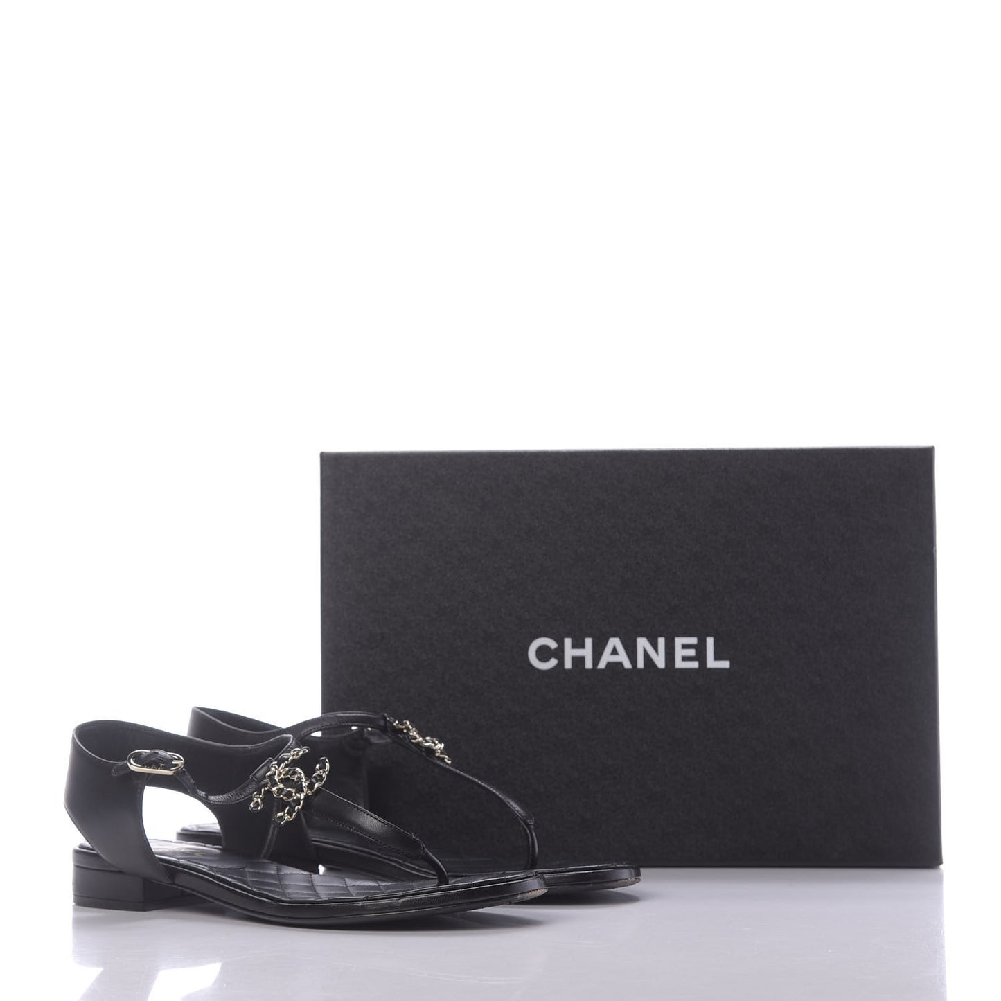 Lambskin CC Thong Sandals 38 Black