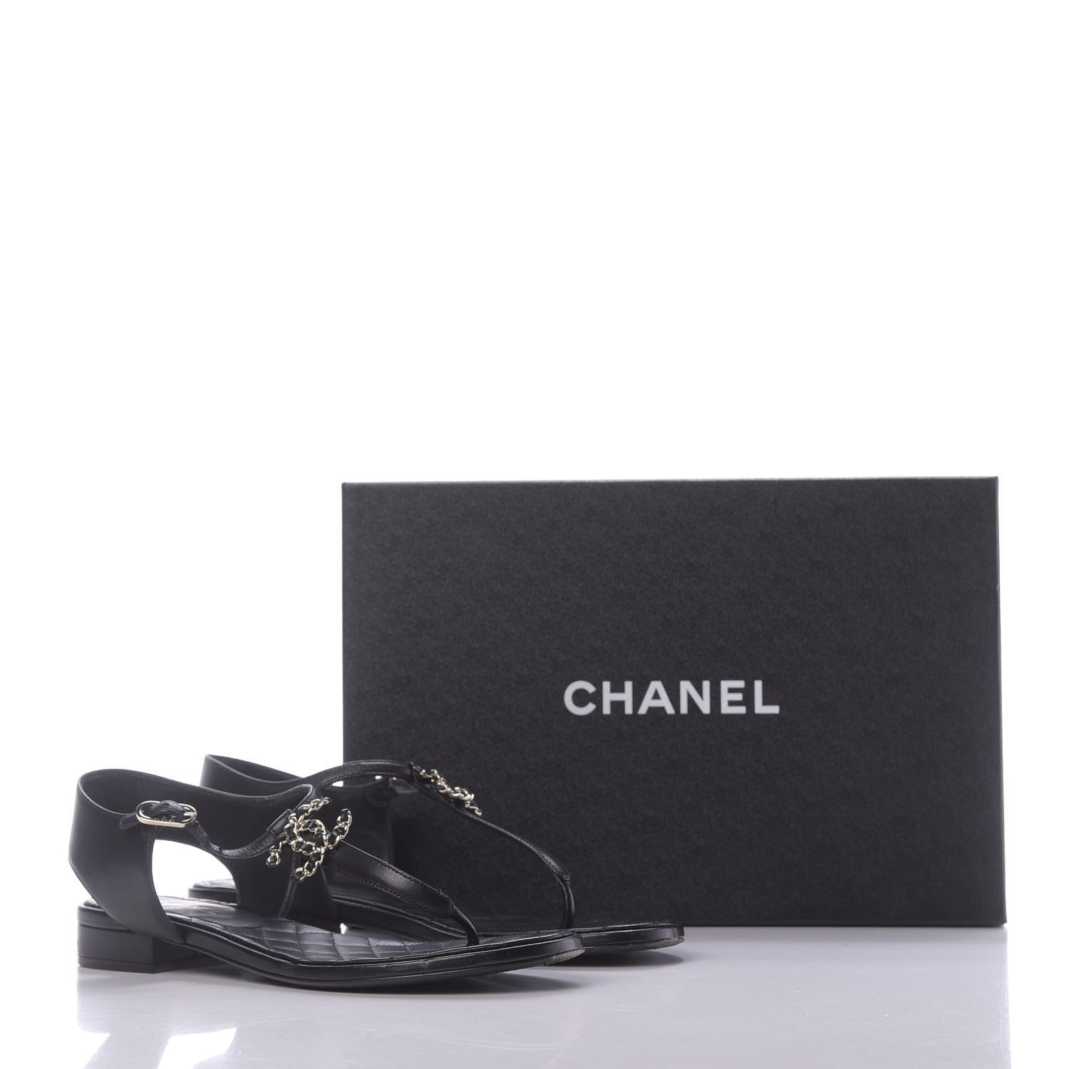 Chanel Lambskin CC Thong Sandals 38 Black 12 of 12