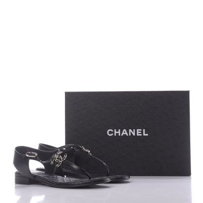 Chanel Lambskin CC Thong Sandals 38 Black 12 of 12