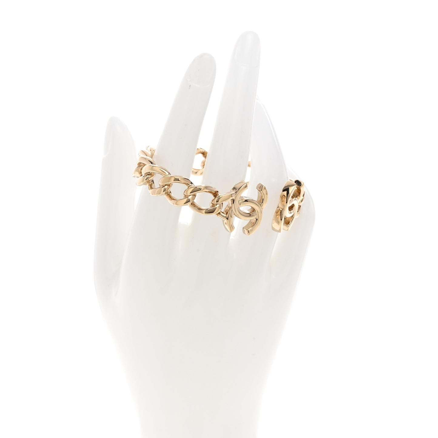 Metal CC Chain Link Cuff Bracelet Gold