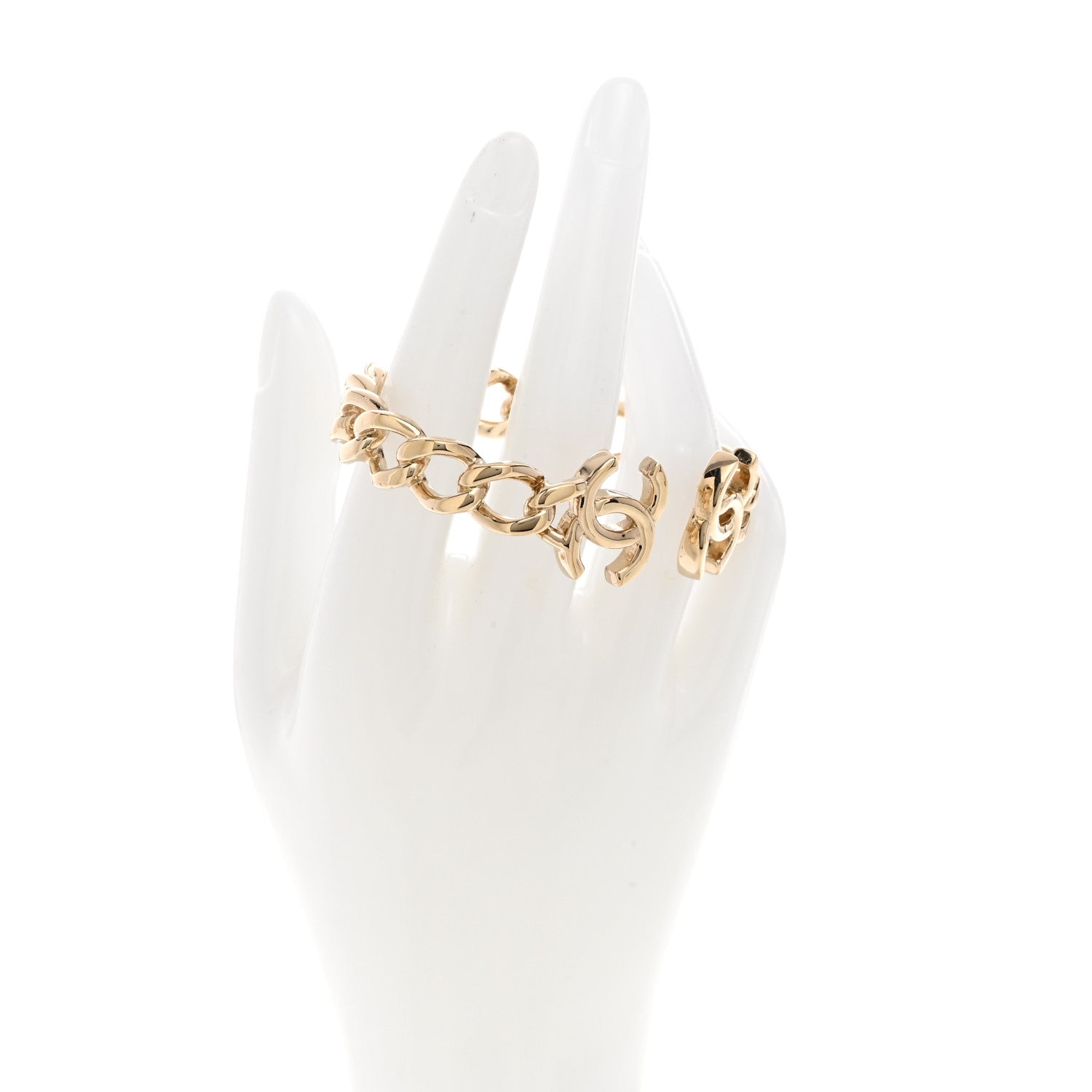 Chanel Metal CC Chain Link Cuff Bracelet Gold 2 of 5