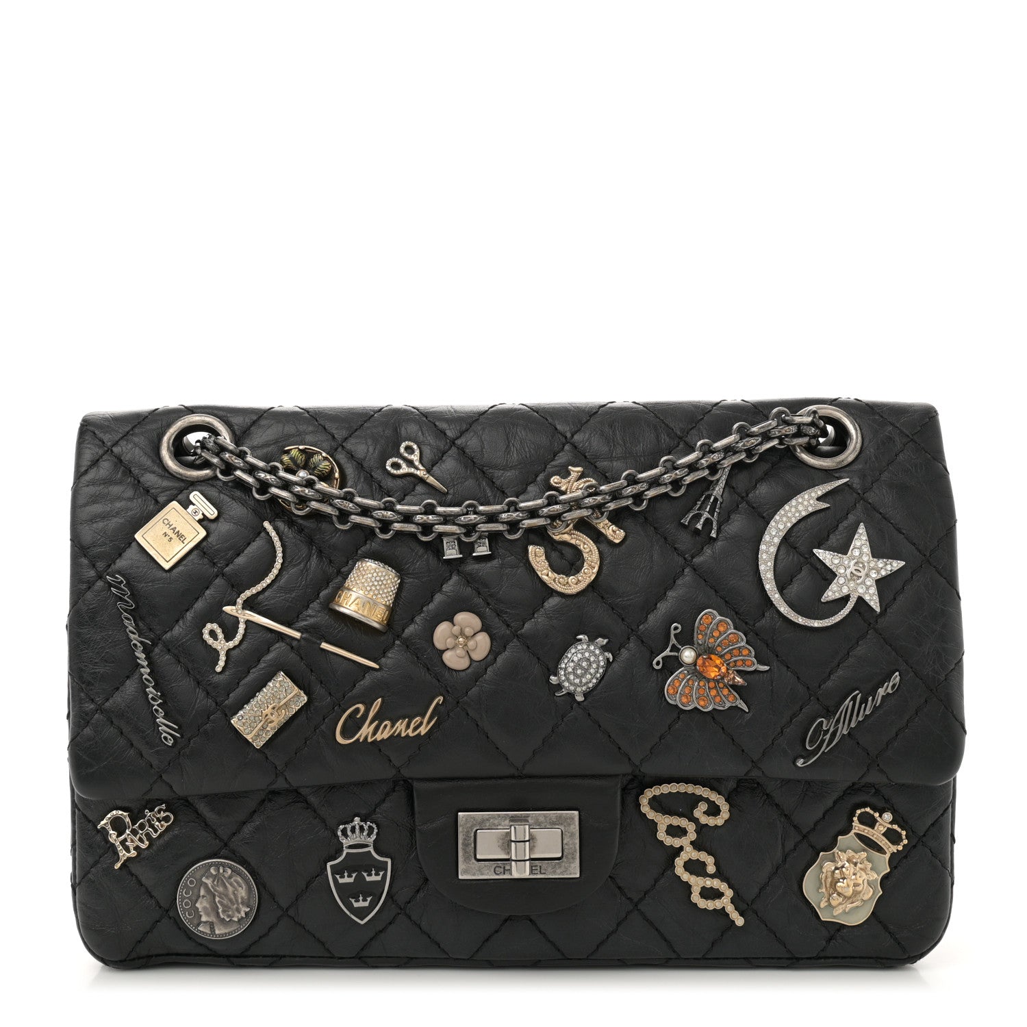 Chanel Aged Calfskin Lucky Charms 2.55 Reissue 225 Flap Black 1 of 11