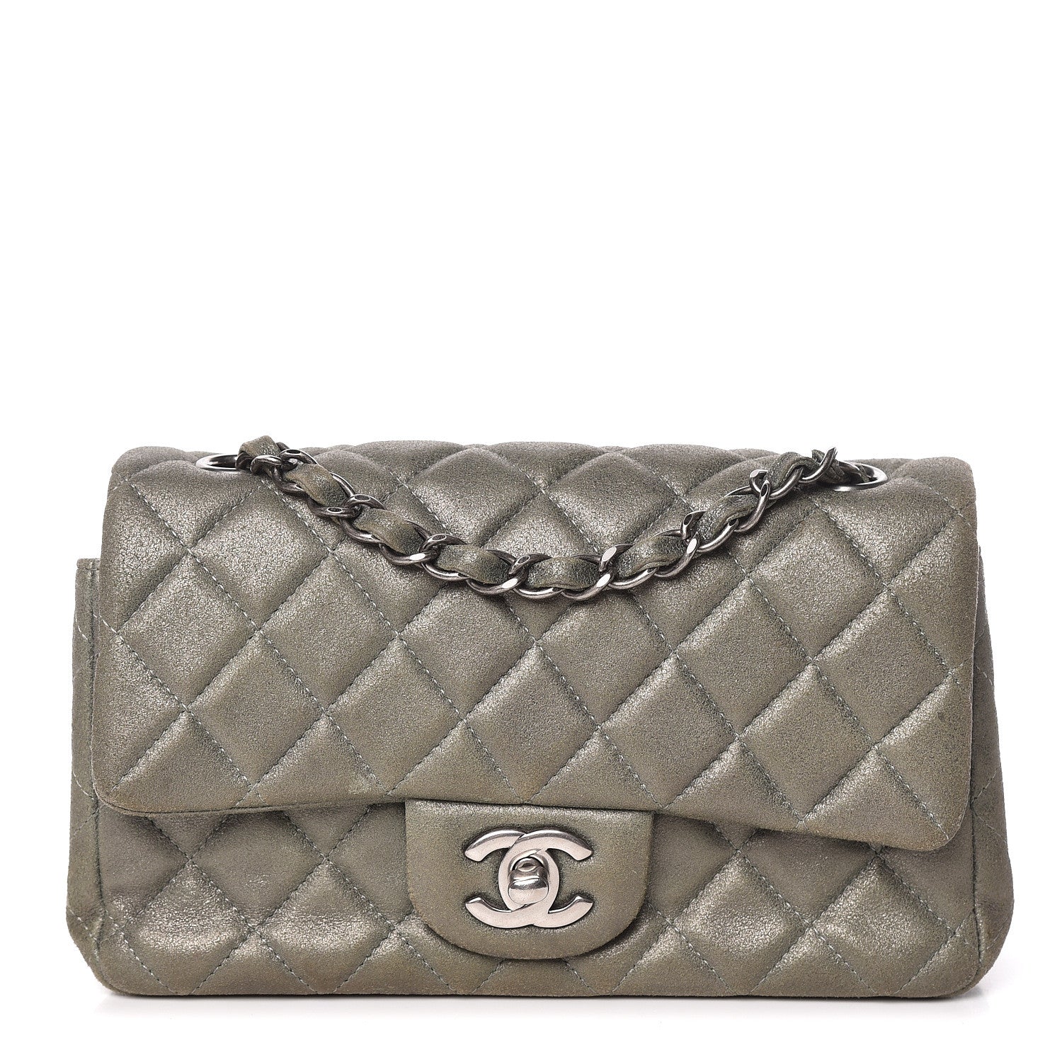 Chanel Iridescent Lambskin Quilted Mini Rectangular Flap Khaki 1 of 14