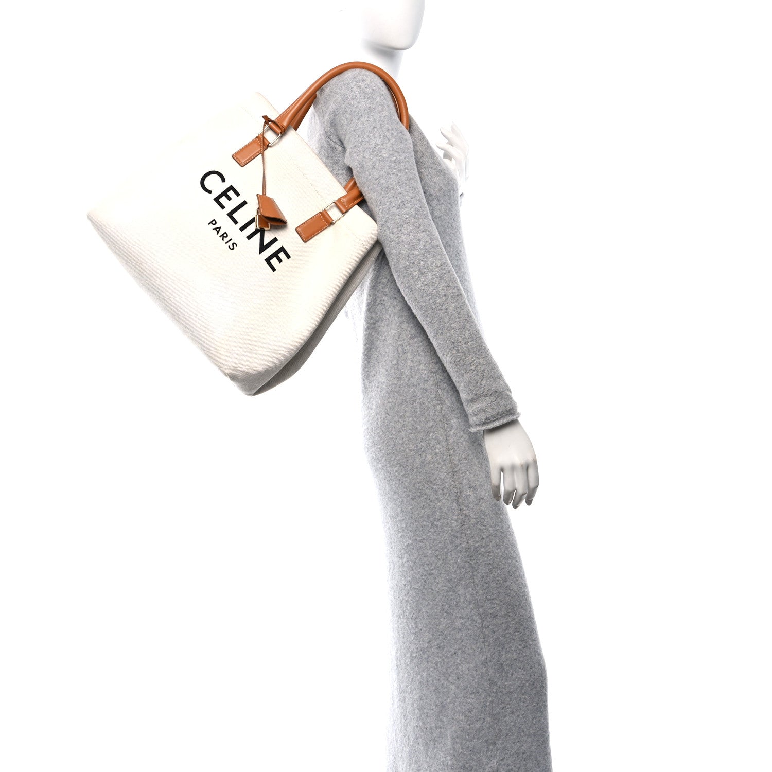 Celine Canvas Calfskin Logo Print Small Horizontal Cabas Natural Tan 2 of 10