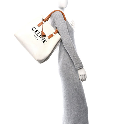 Celine Canvas Calfskin Logo Print Small Horizontal Cabas Natural Tan 2 of 10