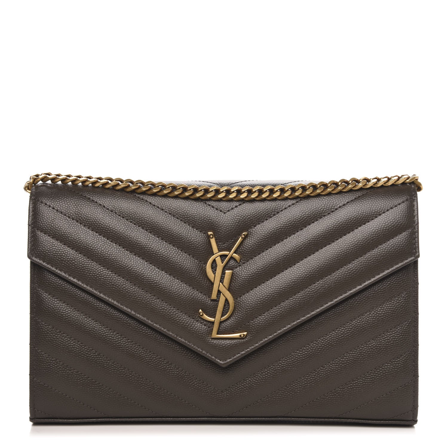 Saint Laurent Grain De Poudre Matelasse Chevron Monogram Chain Wallet Pebble 1 of 10