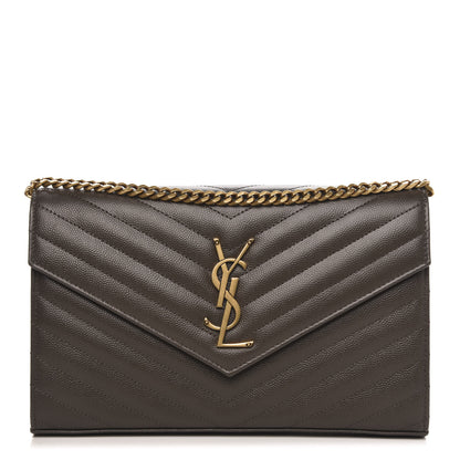 Saint Laurent Grain De Poudre Matelasse Chevron Monogram Chain Wallet Pebble 1 of 10