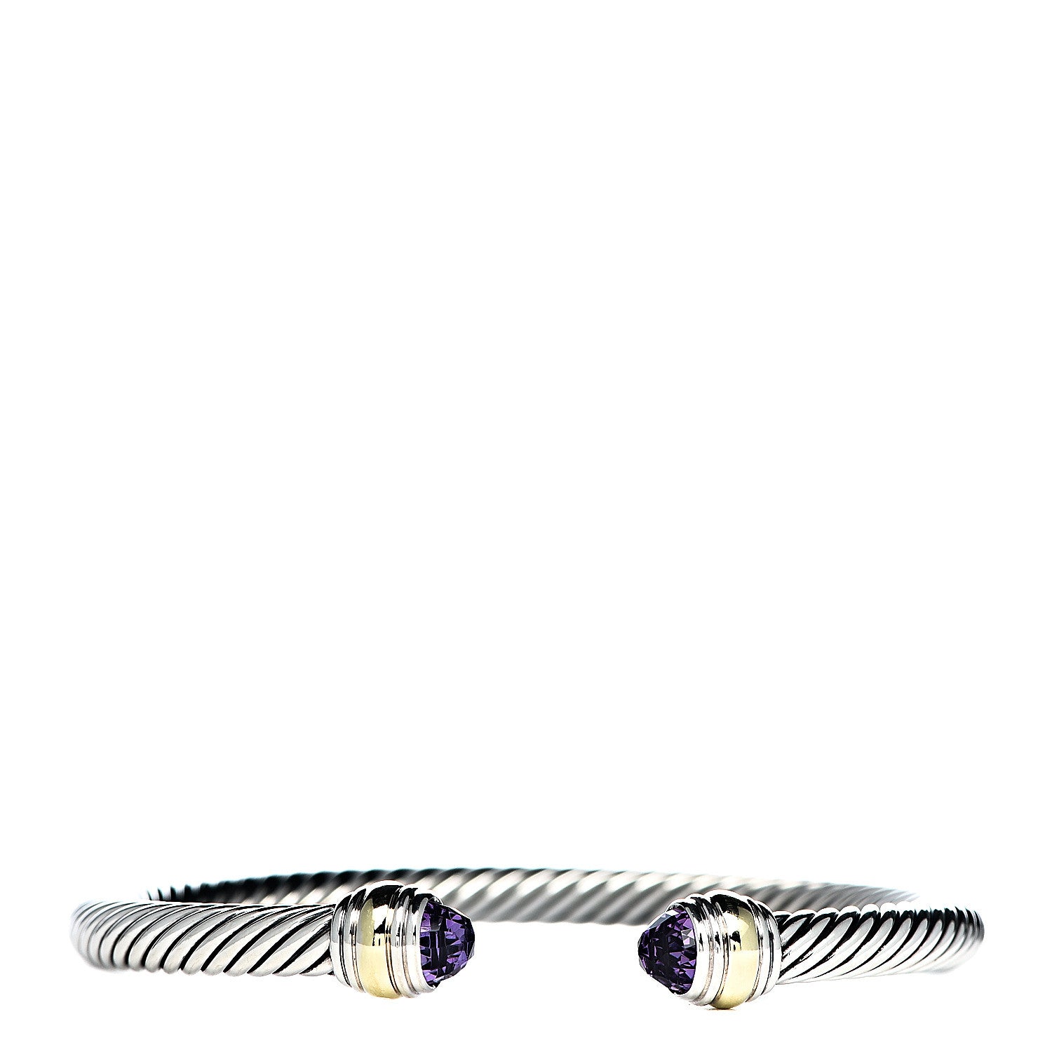 David Yurman Sterling Silver 14K Yellow Gold Amethyst 5mm Cable Classics Bracelet 1 of 5