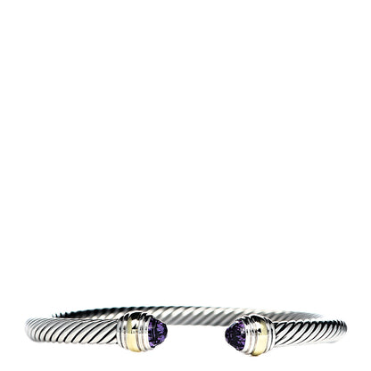 David Yurman Sterling Silver 14K Yellow Gold Amethyst 5mm Cable Classics Bracelet 1 of 5