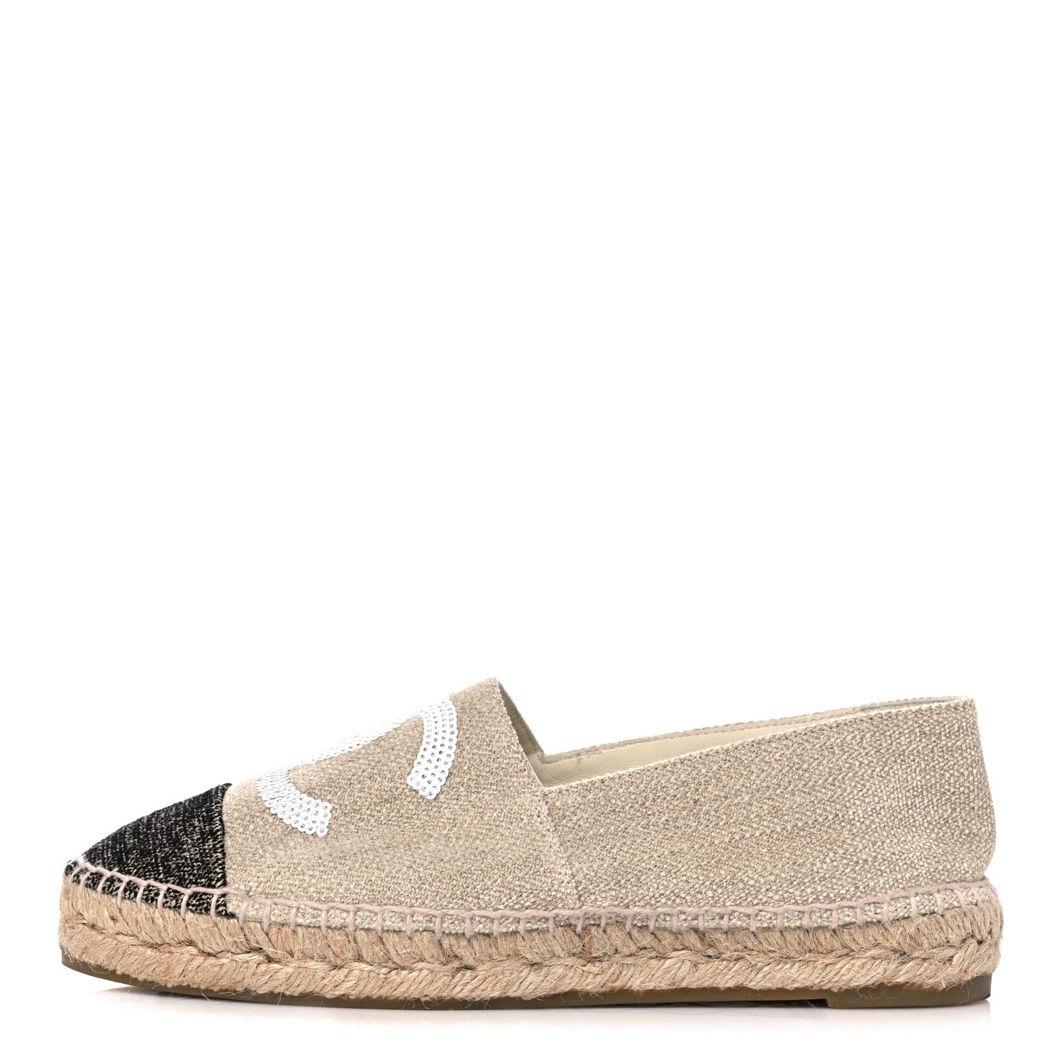Chanel Toile Sequin CC Espadrilles 36 Beige Black 1 of 9