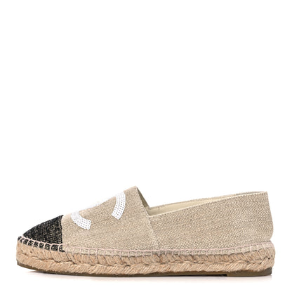 Chanel Toile Sequin CC Espadrilles 36 Beige Black 1 of 9