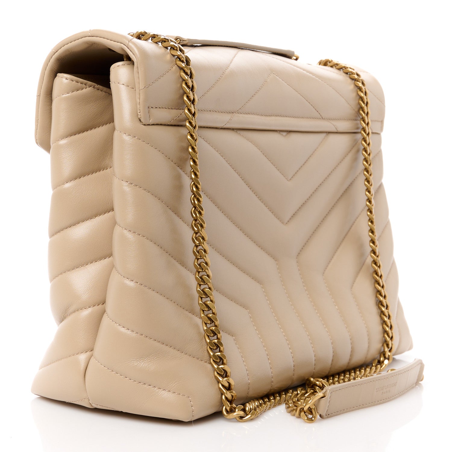 Saint Laurent Calfskin Y Quilted Monogram Medium Loulou Chain Satchel Dark Beige 3 of 11