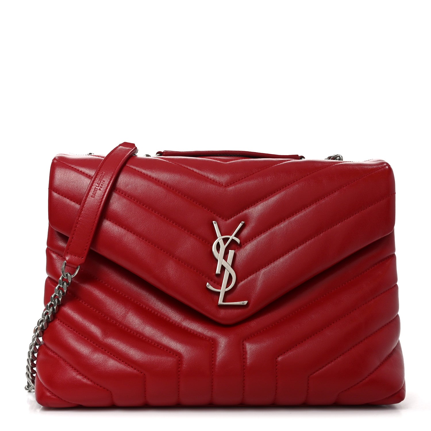 Saint Laurent Calfskin Y Quilted Monogram Medium Loulou Chain Satchel Red 1 of 9