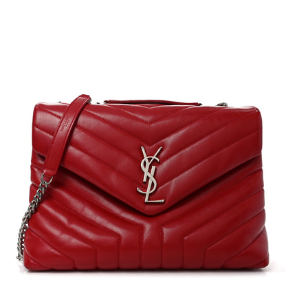 Saint Laurent Calfskin Y Quilted Monogram Medium Loulou Chain Satchel Red 1 of 9