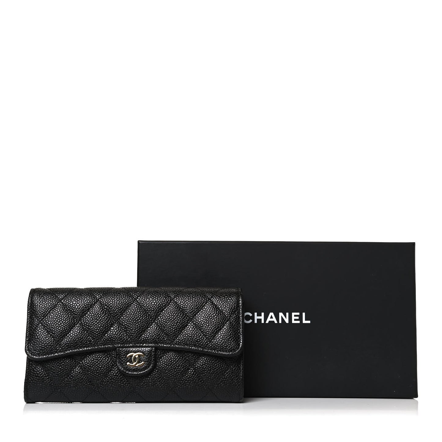 Caviar Quilted Large Gusset Flap Wallet Black