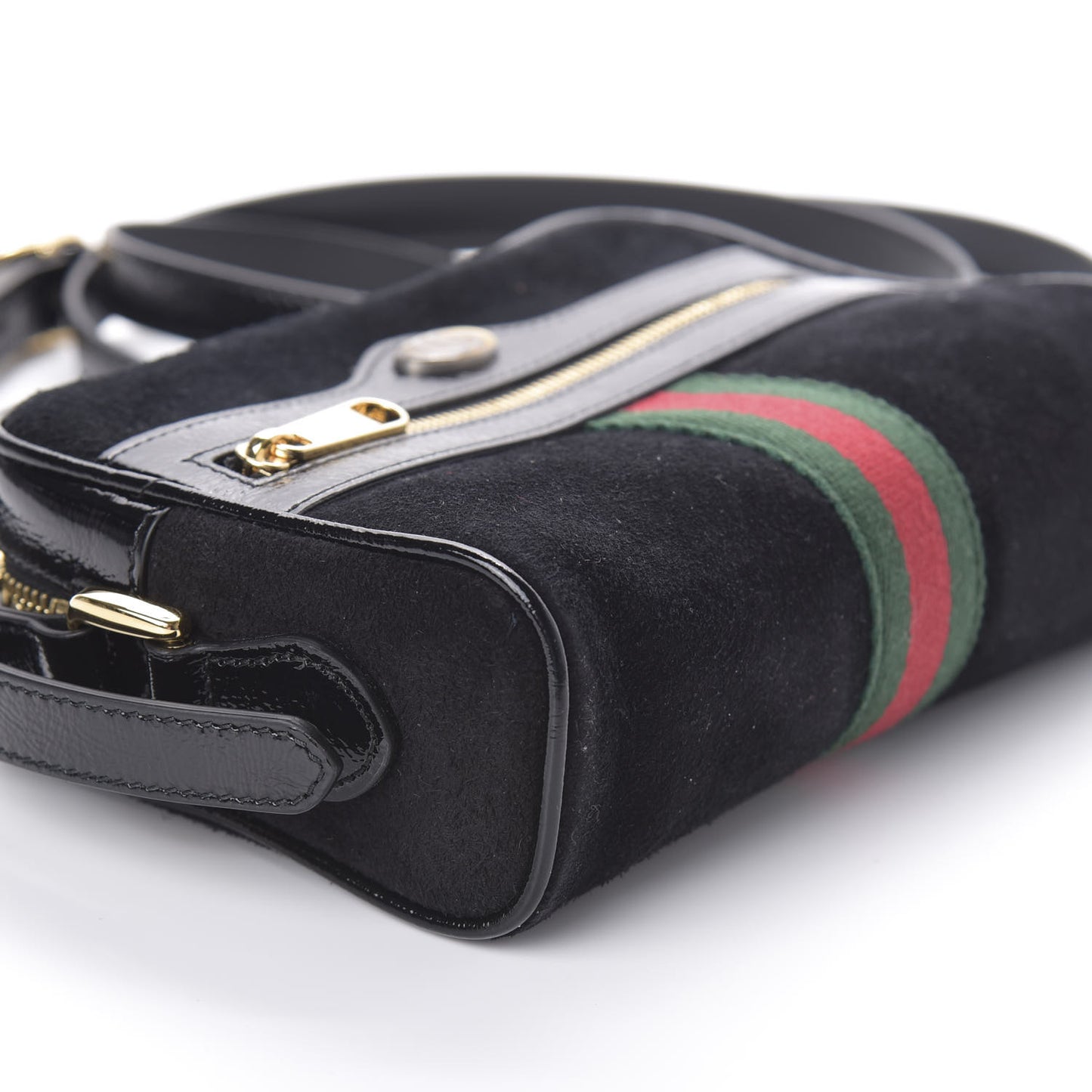 Suede Patent Web Mini Ophidia Shoulder Bag Black