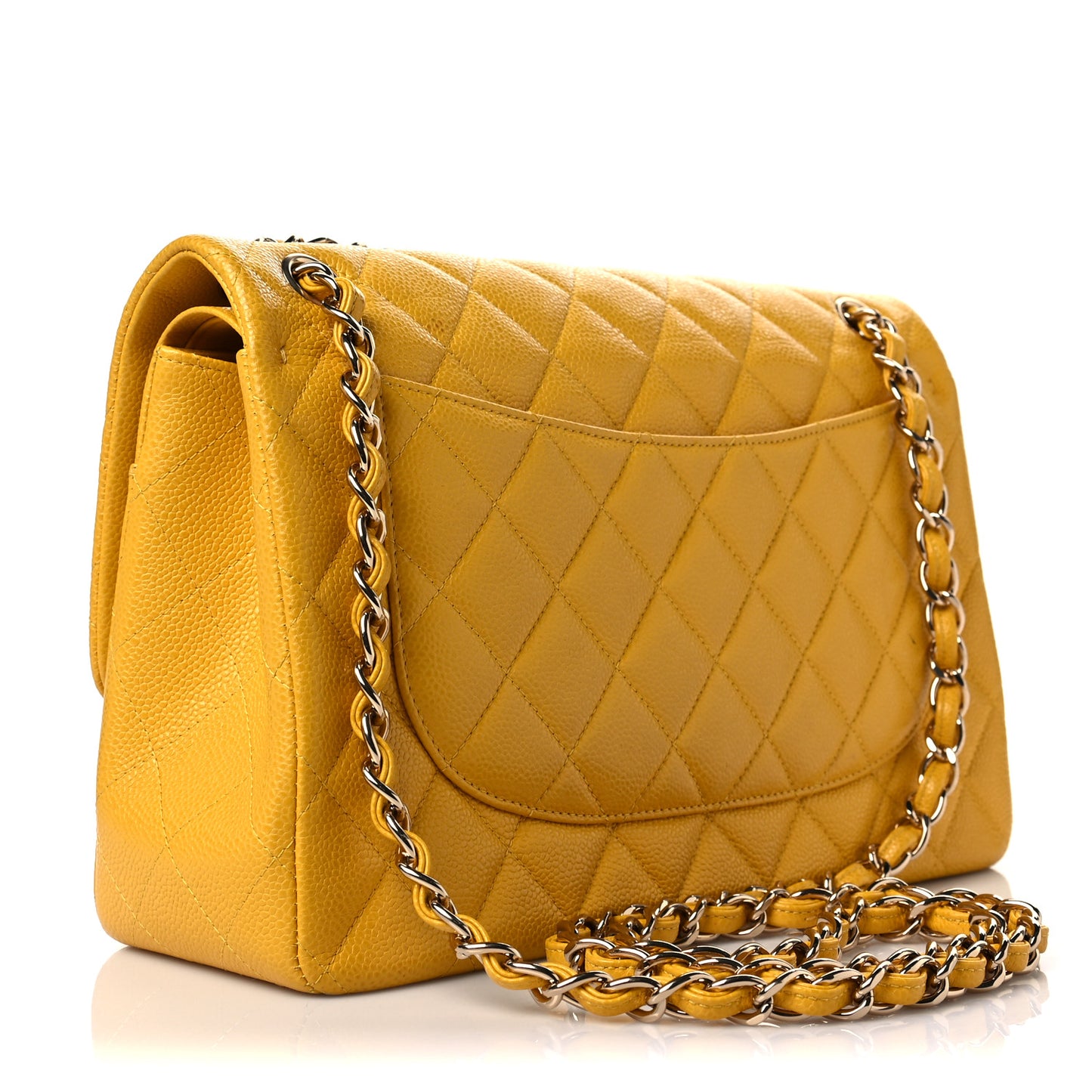 Caviar Quilted Jumbo Double Flap Yellow