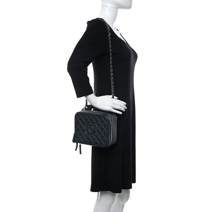 Chanel Iridescent Caviar Quilted Medium CC Filigree Vanity Case Dark Turquoise 3 of 11