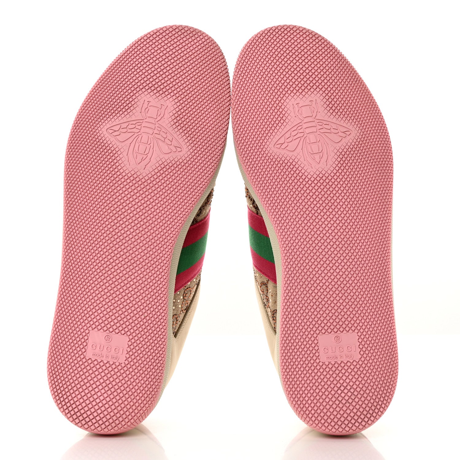 Gucci Calfskin GG Supreme Crystals Web Screener Sneakers 38 Beige Ebony Wild Rose 6 of 15