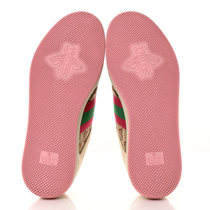 Gucci Calfskin GG Supreme Crystals Web Screener Sneakers 38 Beige Ebony Wild Rose 6 of 15