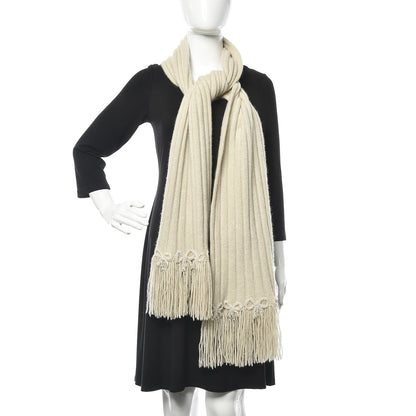 Chanel Cashmere Embroidered Fringe Bow Scarf Beige 2 of 4