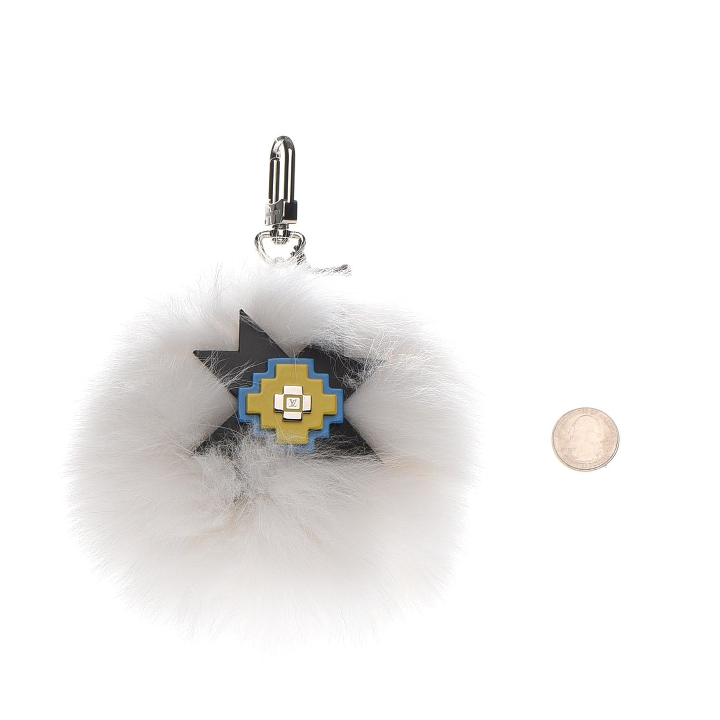 Fur Graphic Flower Bag Charm White