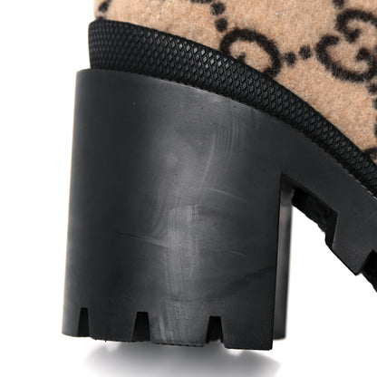 Gucci Covered Wool GG Monogram Womens Lace Up Combat Ankle Boots 35.5 Beige Ebony Black 13 of 14