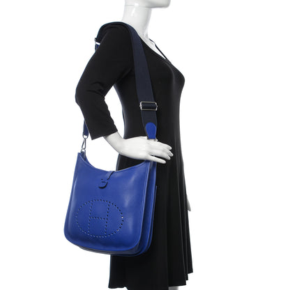 Hermes Taurillon Clemence Amazone Evelyne III PM Bleu Electrique Black 2 of 9