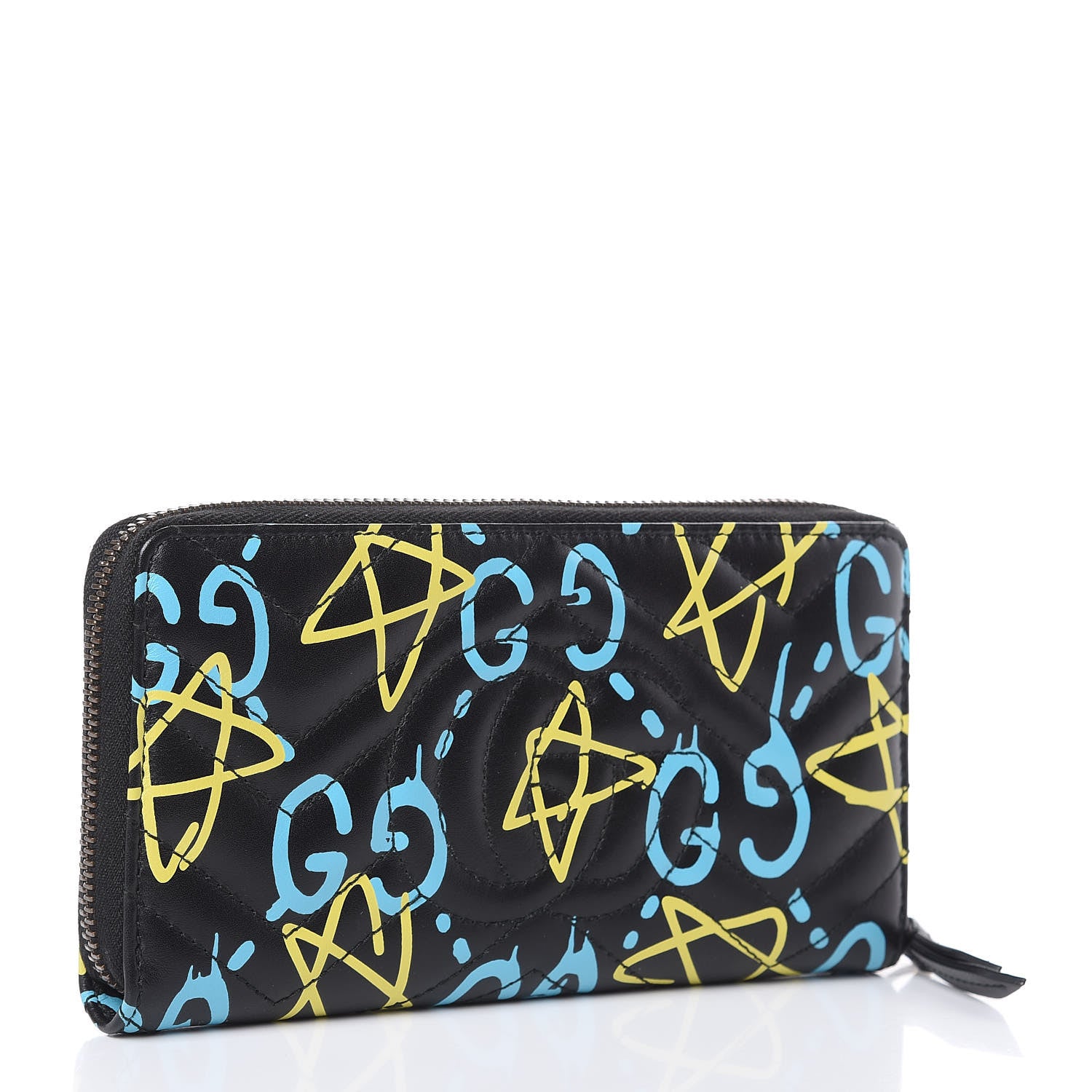 Gucci Calfskin Matelasse GucciGhost GG Marmont Zip Around Wallet Black New Acquamarine 3 of 10