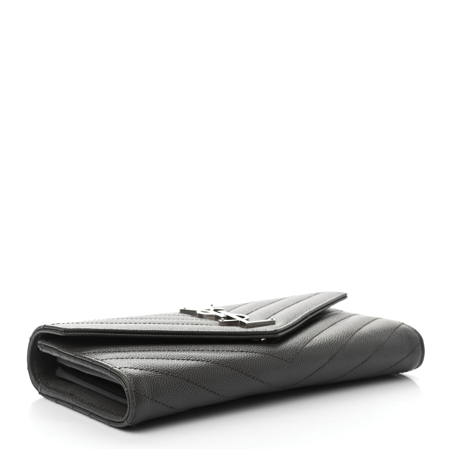 Saint Laurent Grain De Poudre Matelasse Chevron Monogram Flap Wallet Pebble 4 of 7