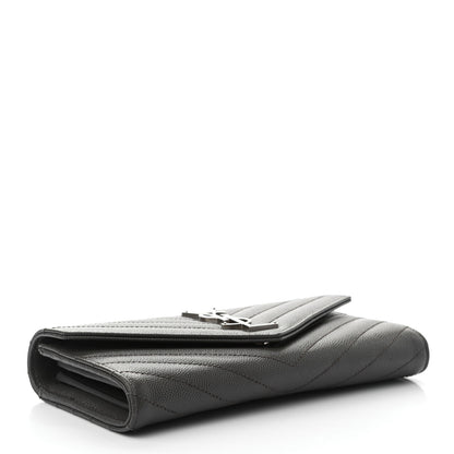 Saint Laurent Grain De Poudre Matelasse Chevron Monogram Flap Wallet Pebble 4 of 7
