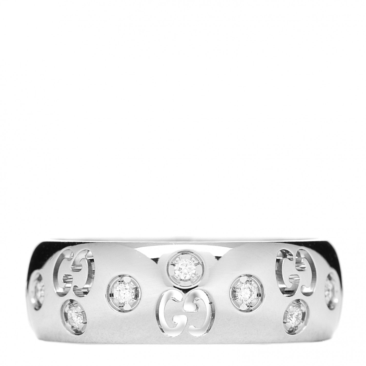 Gucci 18K White Gold Diamond 6mm Icon Band Ring 52 6 3 of 5