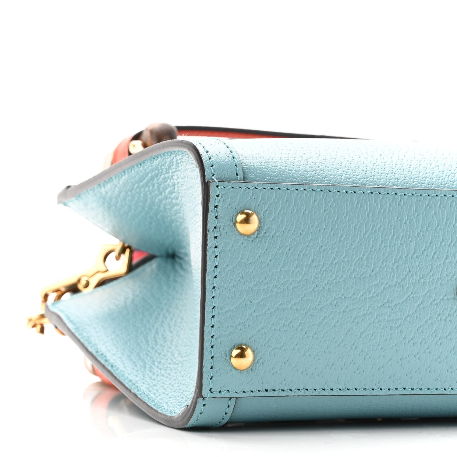Gucci Textured Dollar Calfskin Web Mini Diana Tote Bag Dusty Azure Deep Orange 8 of 9