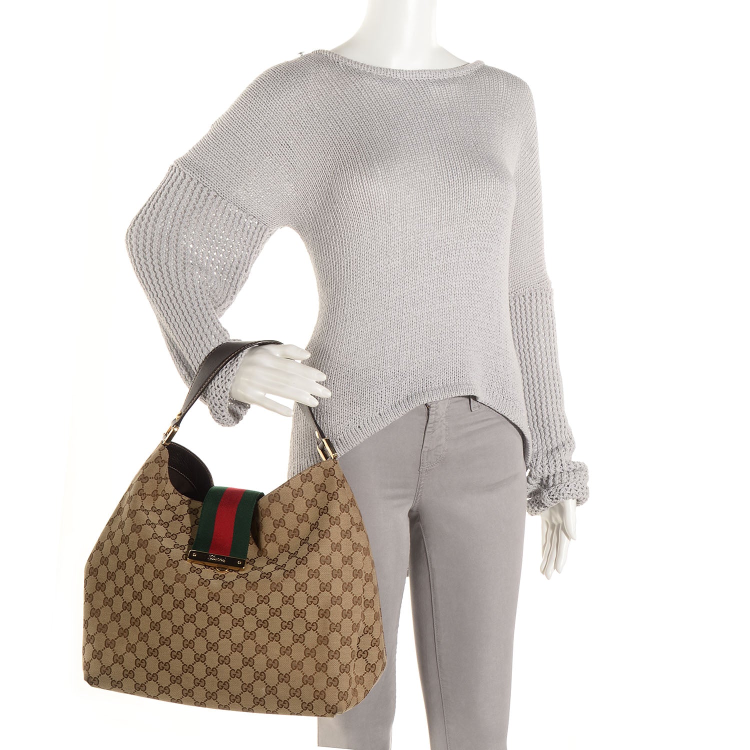Gucci Monogram New Ladies Web Large Hobo Brown 2 of 8