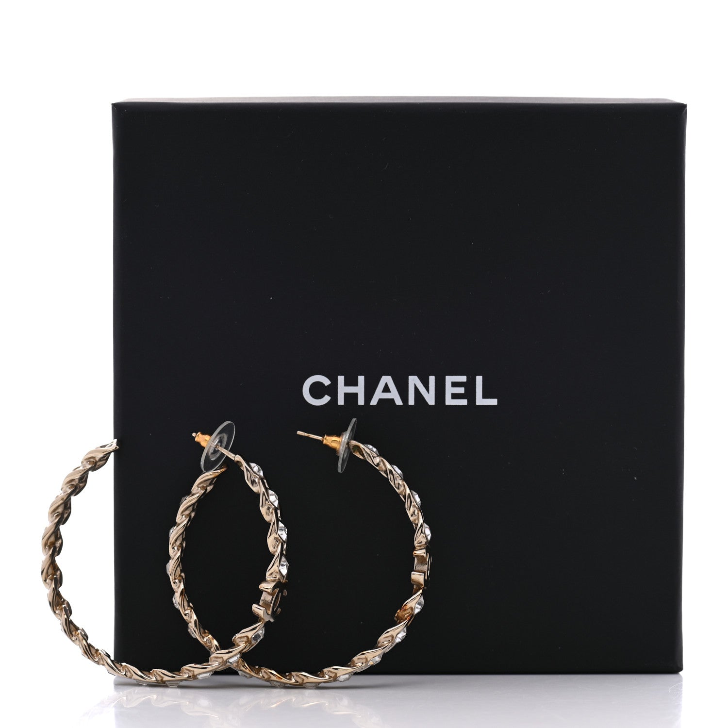 Chanel Crystal CC Hoop Earrings Gold 5 of 5