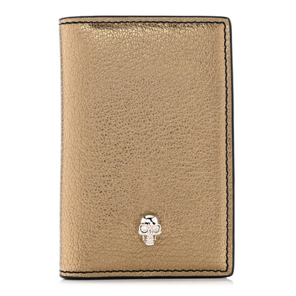 Alexander McQueen Metallic Calfskin Skull Bi Fold Card Holder Gold 1 of 7