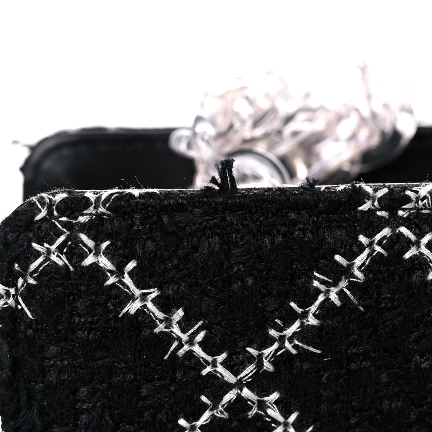 Chanel Tweed Resin Small Zipped Shopping Bag Black White 14 of 15